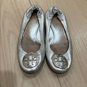 Tory Burch Reva Metallic Silver Flats-Size 7
